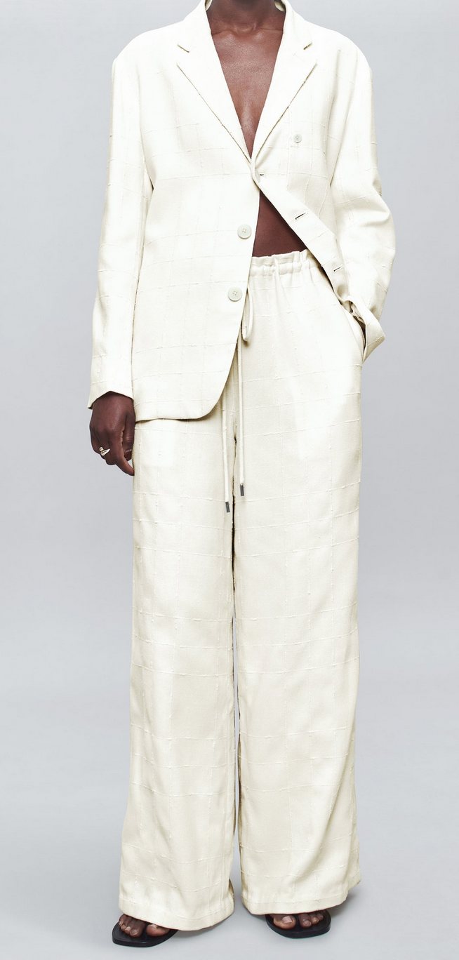 Wesley drawstring pant in boucle grid natural