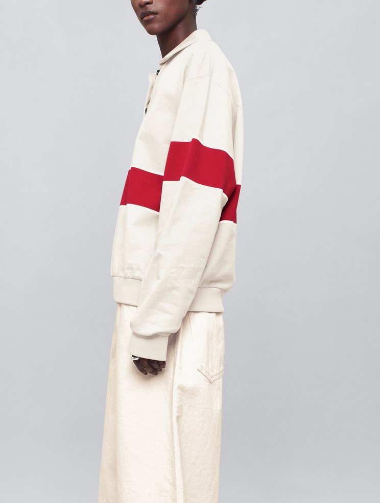blake rugby polo in cotton terry ecru & crimson