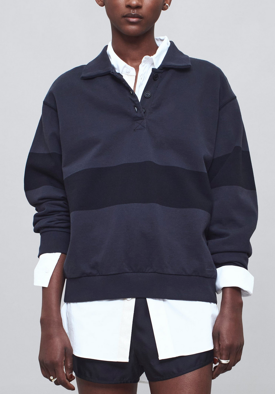 blake rugby polo in cotton terry slate &amp; black cotton terry