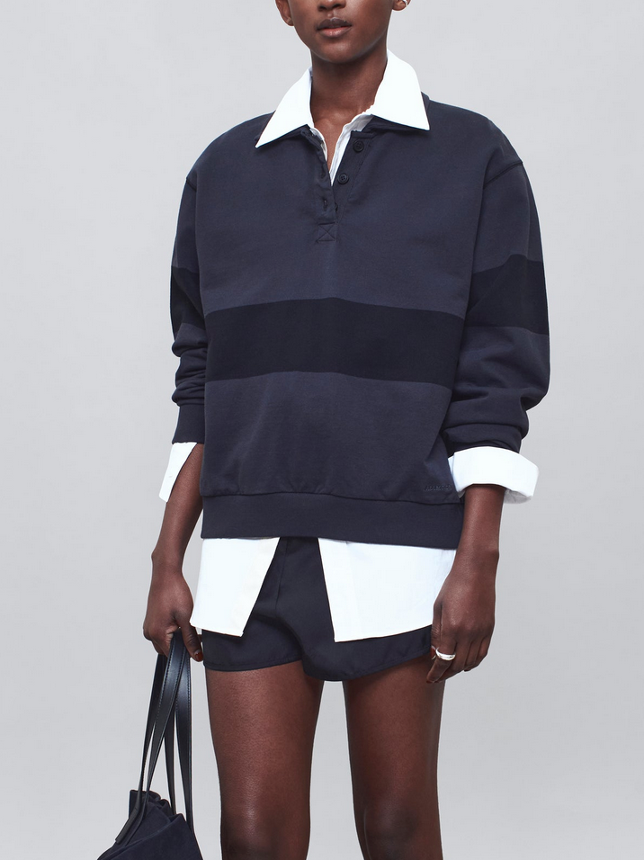 blake rugby polo in cotton terry slate & black cotton terry