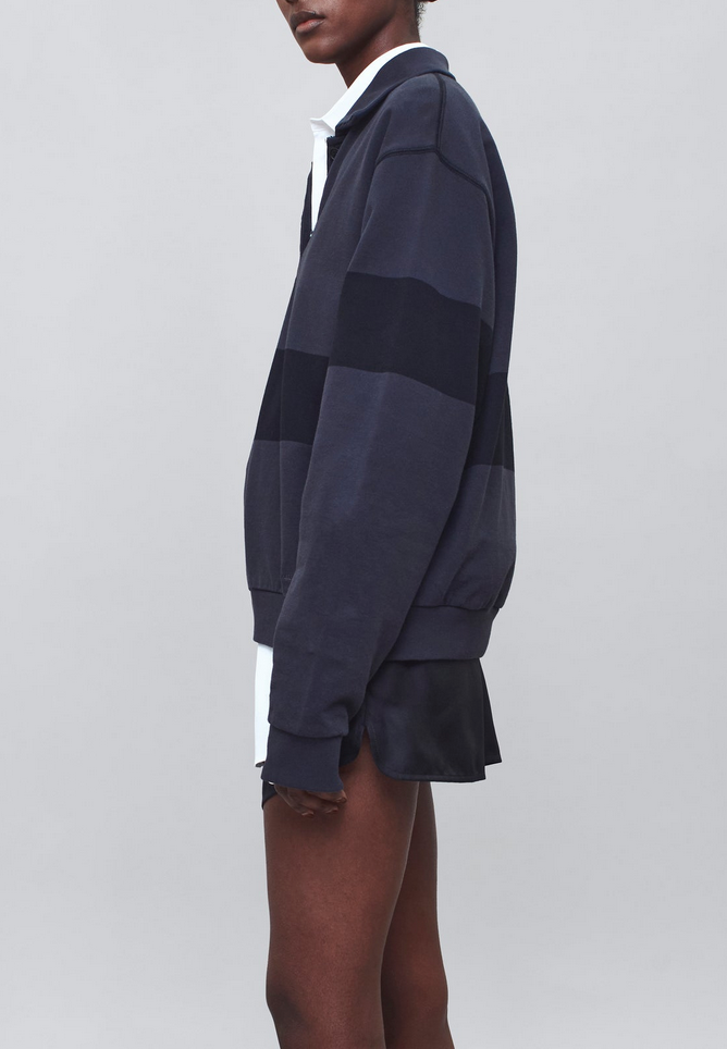 blake rugby polo in cotton terry slate & black cotton terry