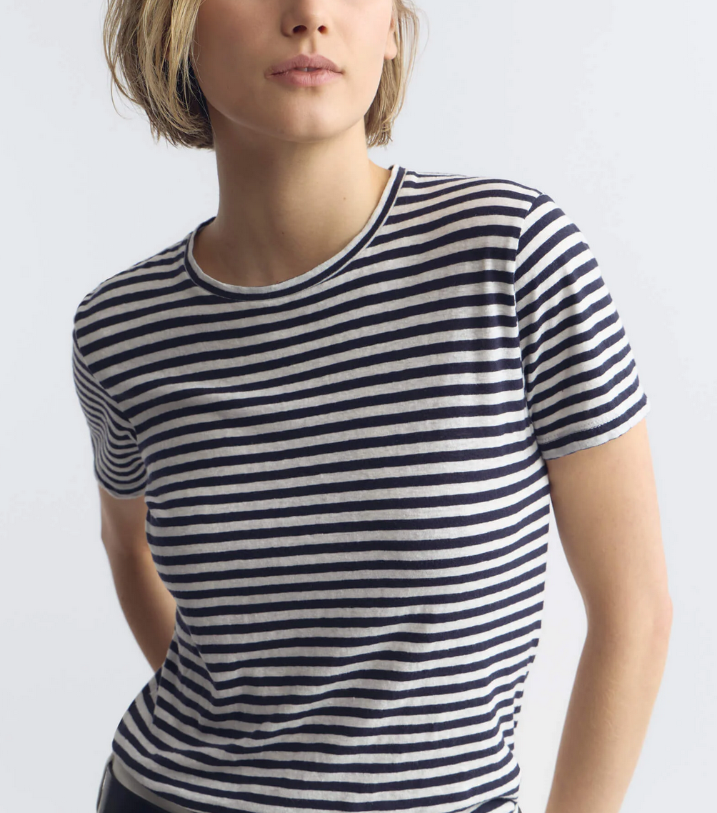lana crewneck striped tee white / dark navy stripe