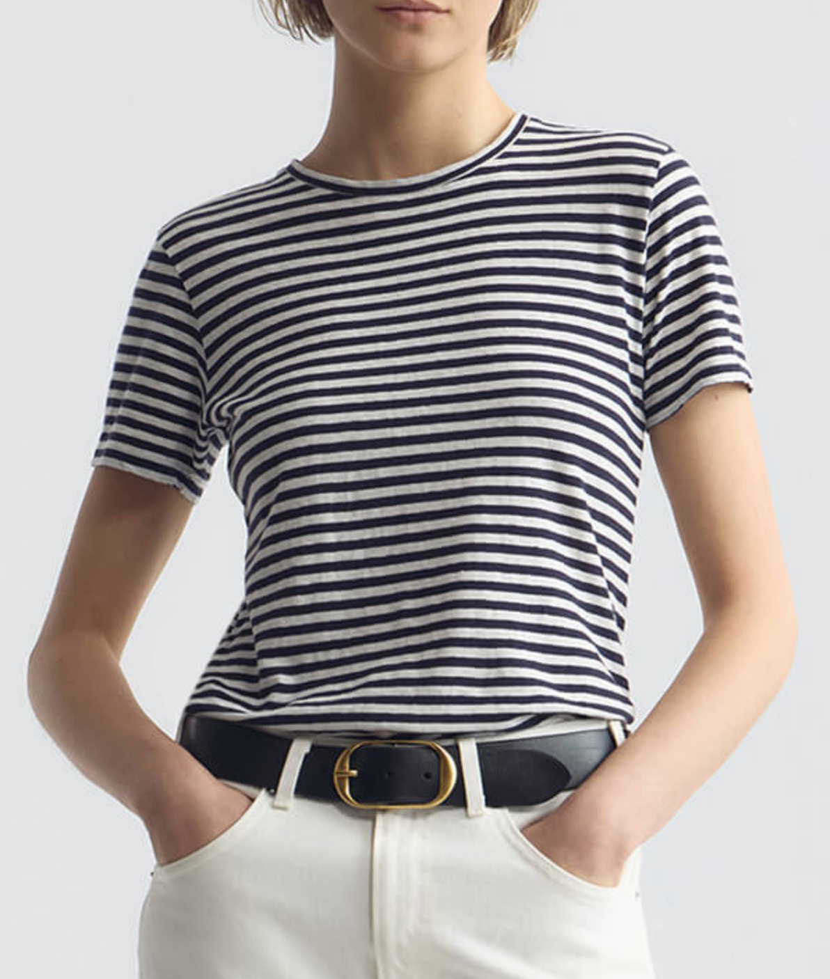 lana crewneck striped tee white / dark navy stripe