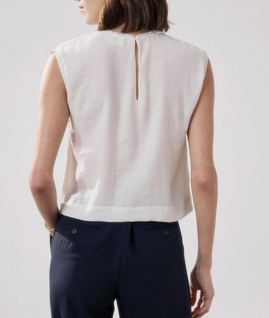 howi sleeveless linen top white