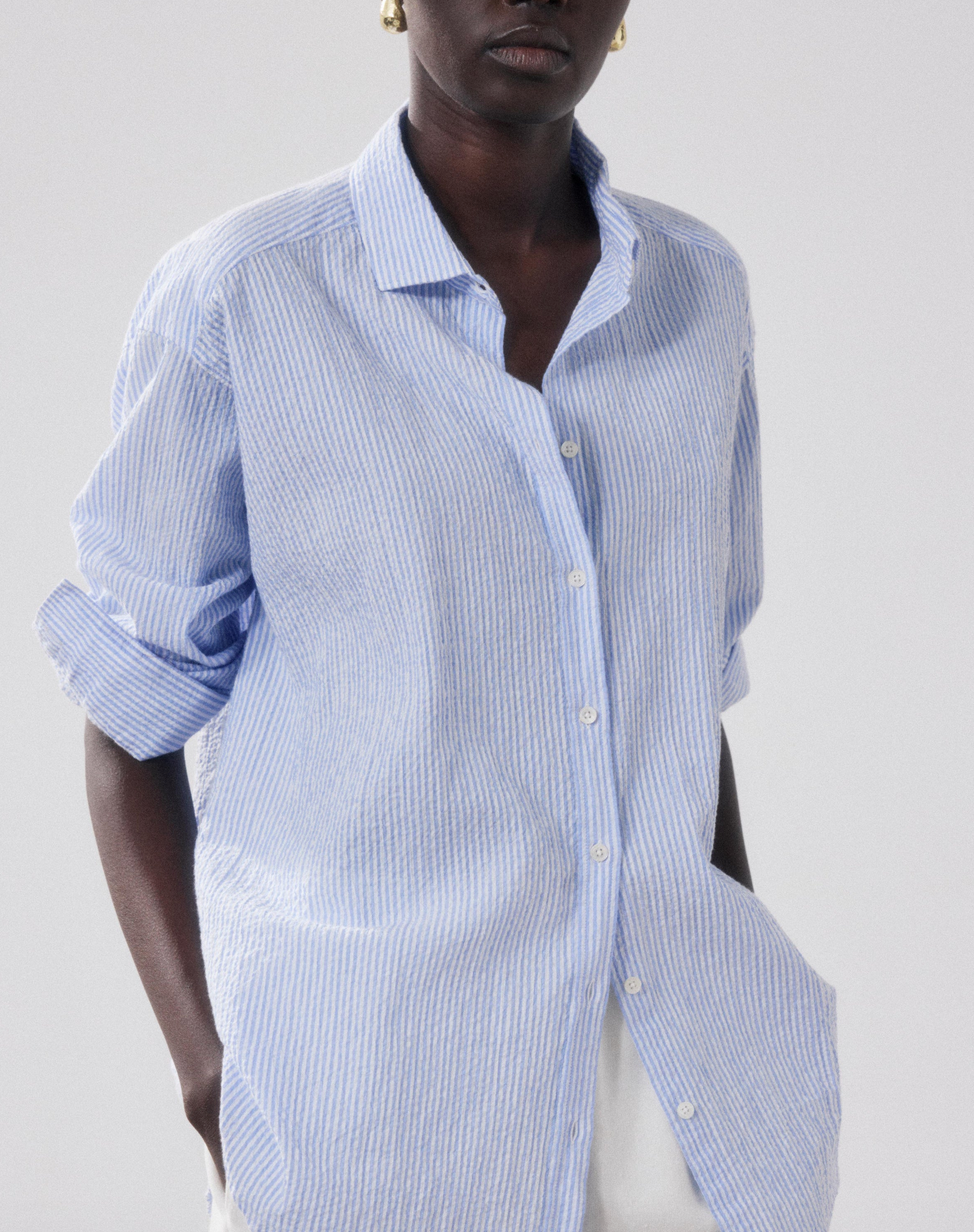 charlot shirt white and blue seersucker