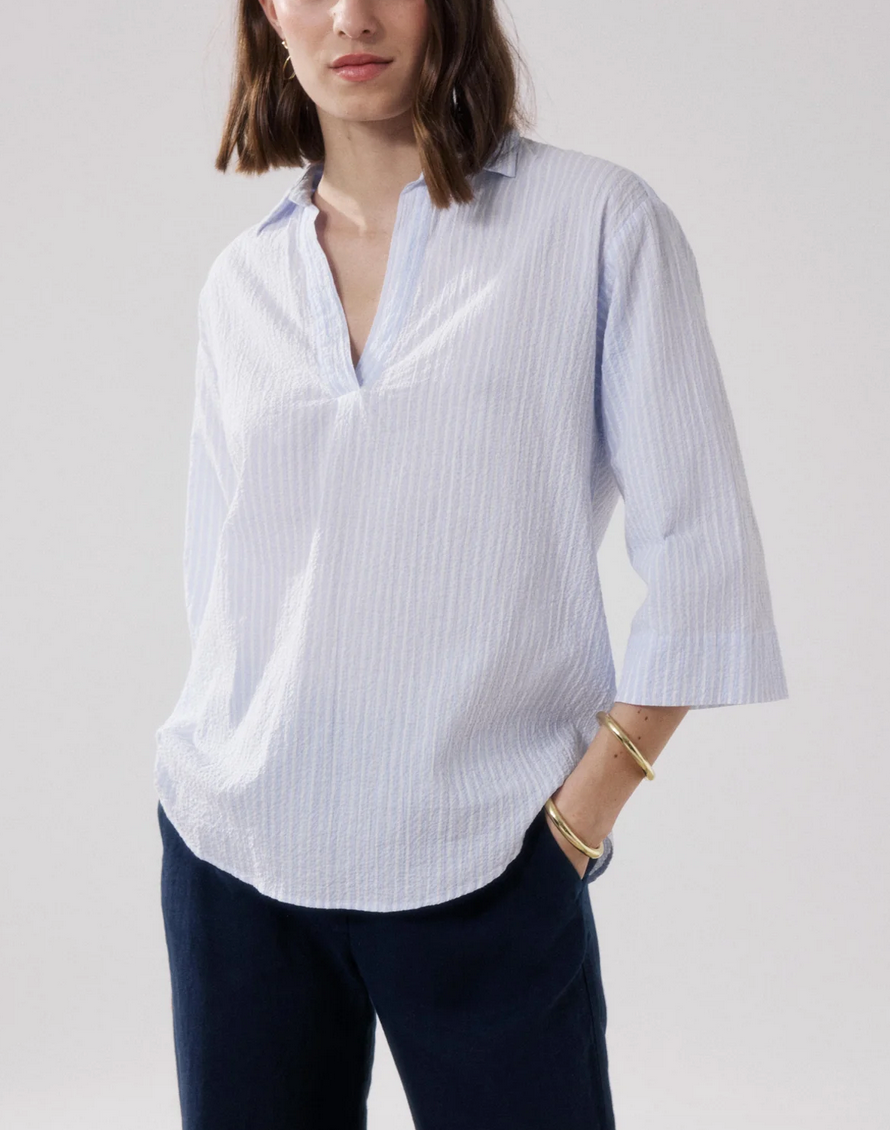 cola white and blue seersucker shirt