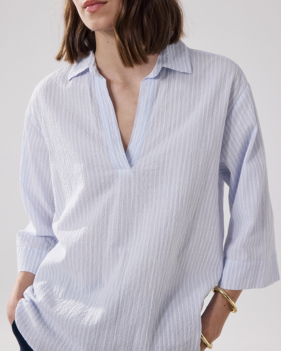 cola white and blue seersucker shirt