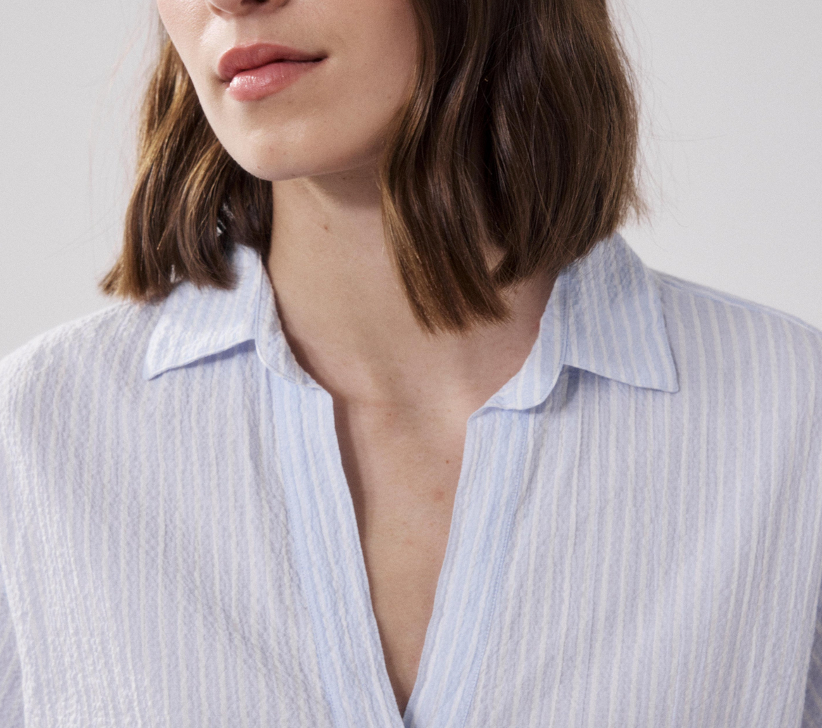 cola white and blue seersucker shirt