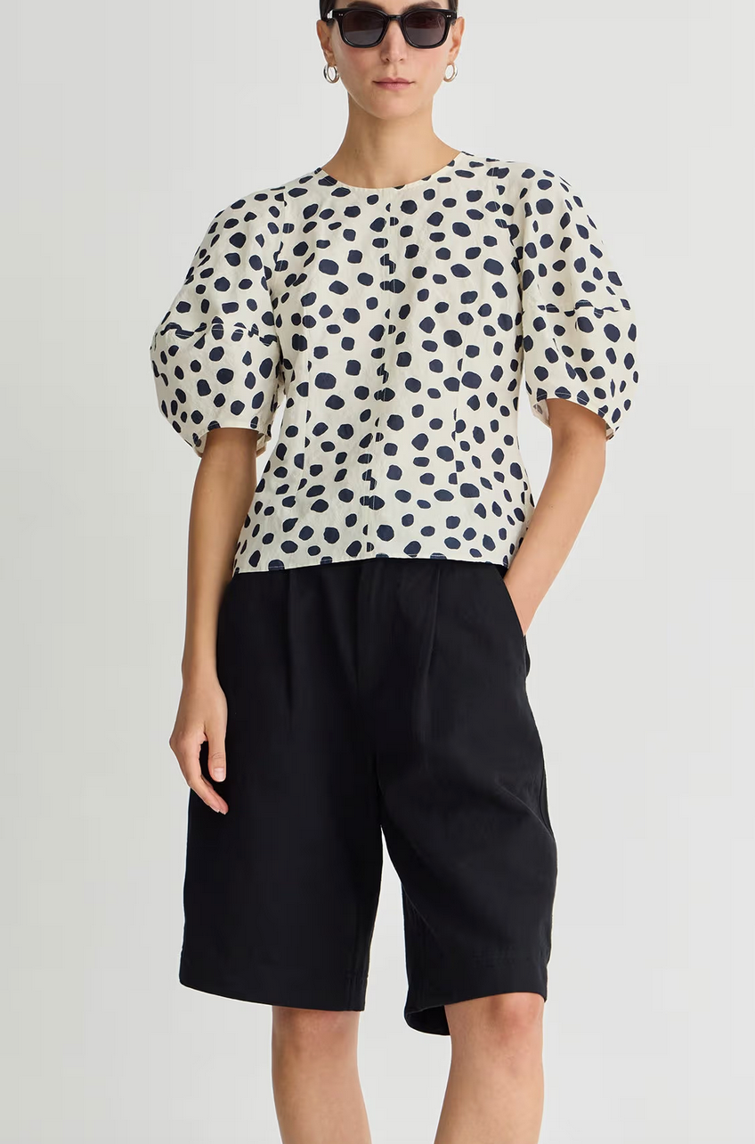 Lino top yayoi cream and navy