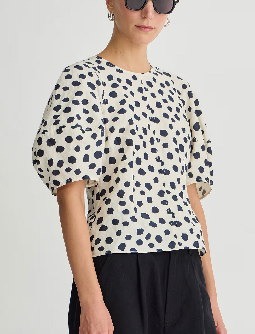 Lino top yayoi cream and navy