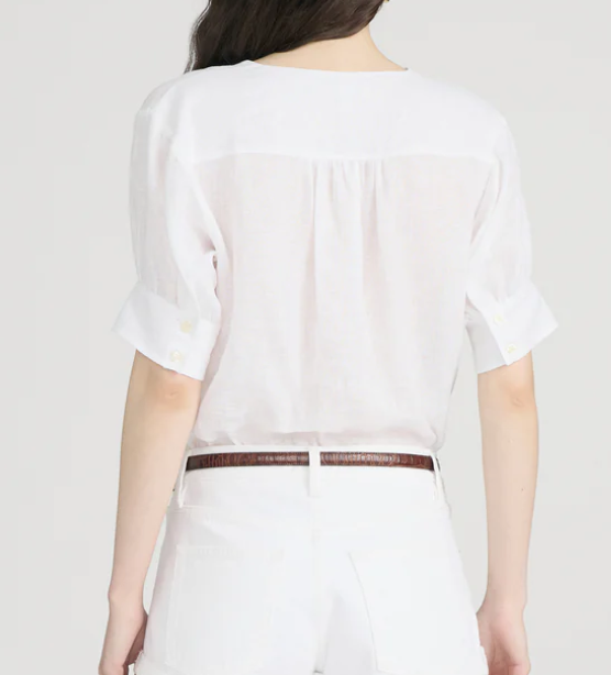 Linen V-Neck Popover White