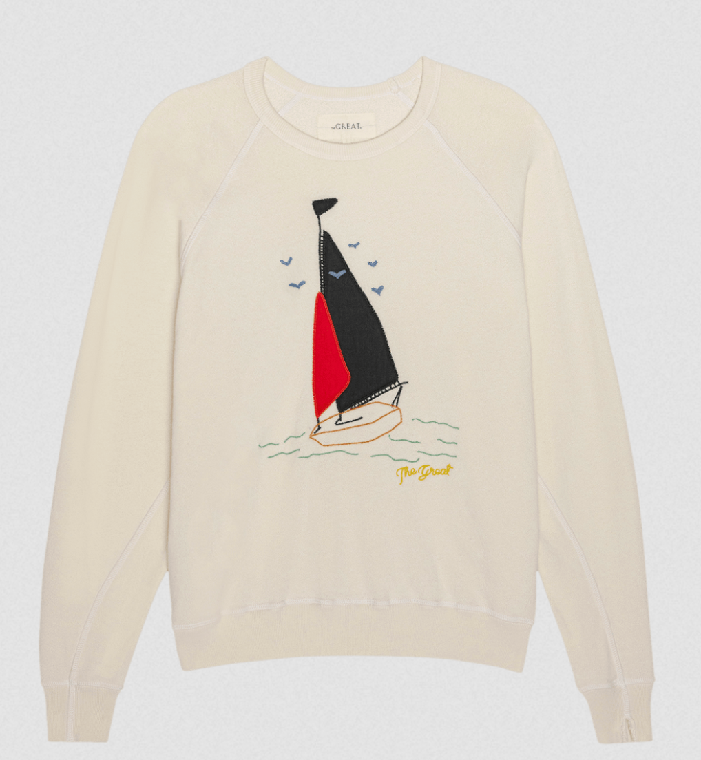 College sweatshirt with sailing boat applique white