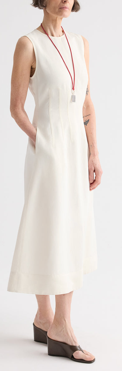 Crew Neck Dress With Darts Bone