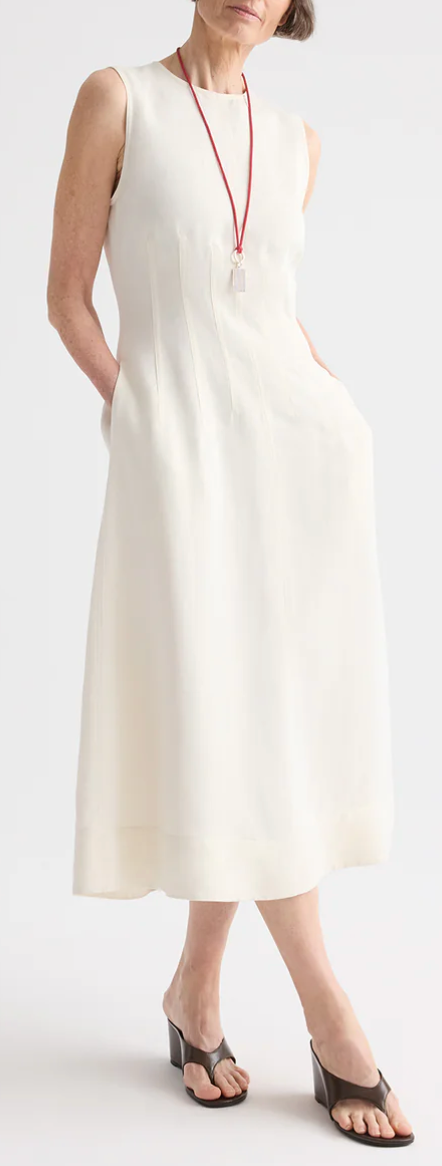 Crew Neck Dress With Darts Bone