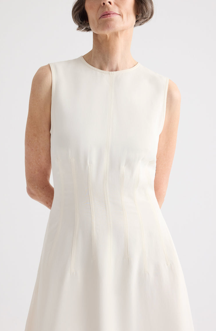 Crew Neck Dress With Darts Bone