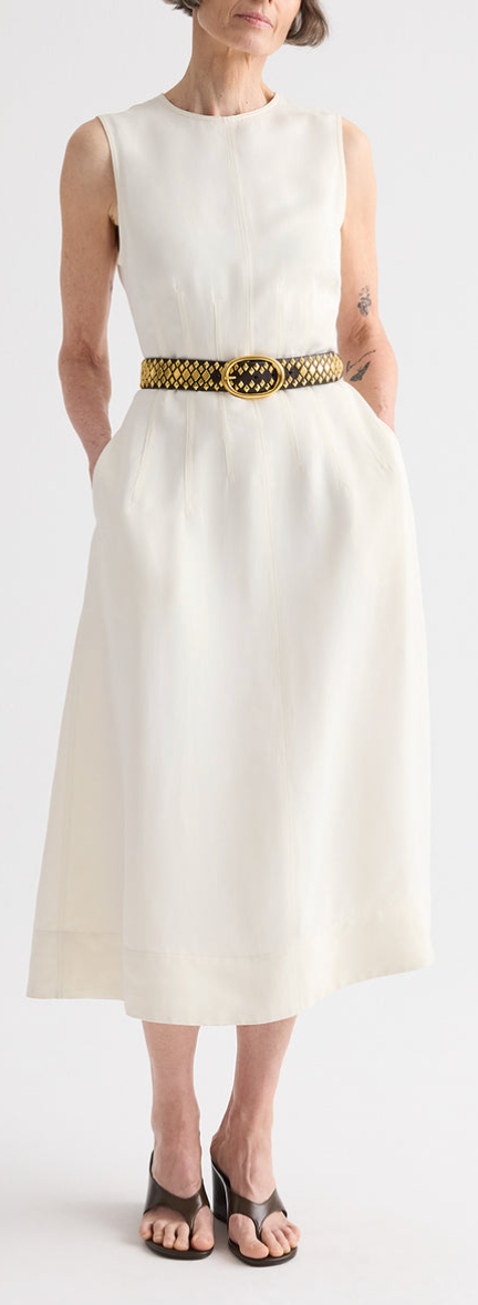 Crew Neck Dress With Darts Bone