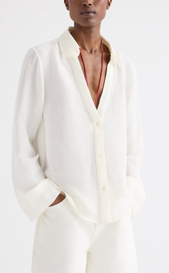 Deep V Relaxed Shirt Ivory