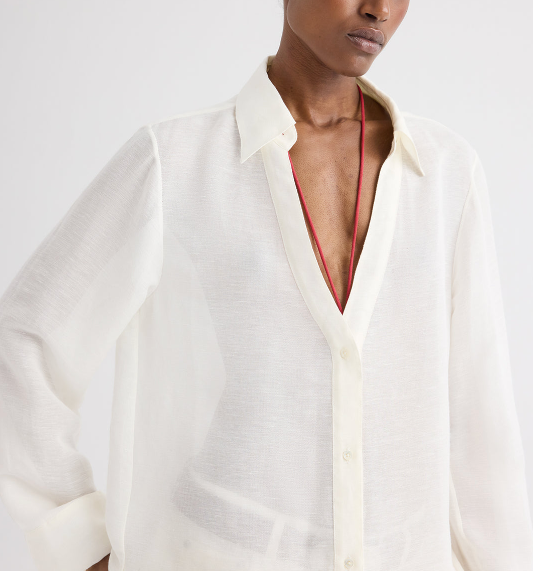 Deep V Relaxed Shirt Ivory