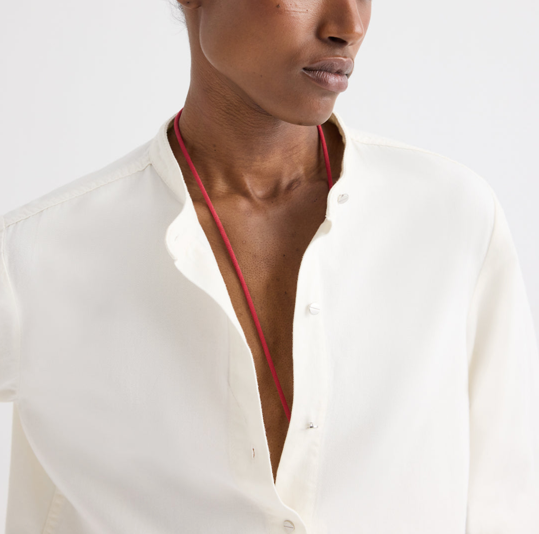 Stand Collar Cut Off Shirt White