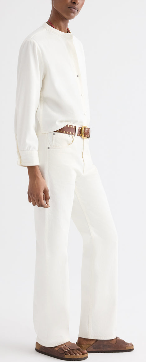 Stand Collar Cut Off Shirt White