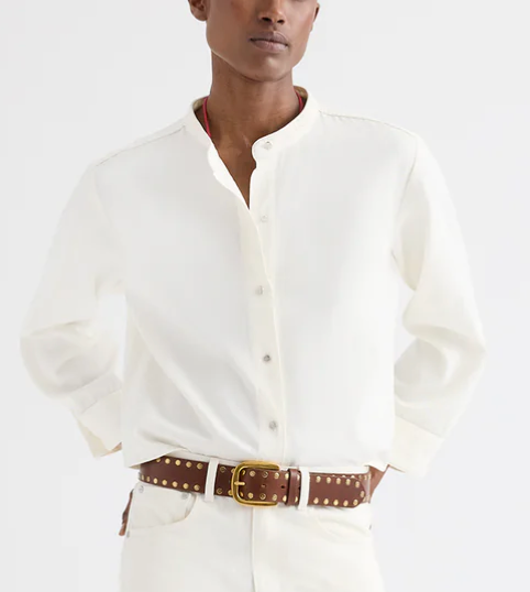 Stand Collar Cut Off Shirt White