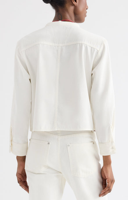 Stand Collar Cut Off Shirt White