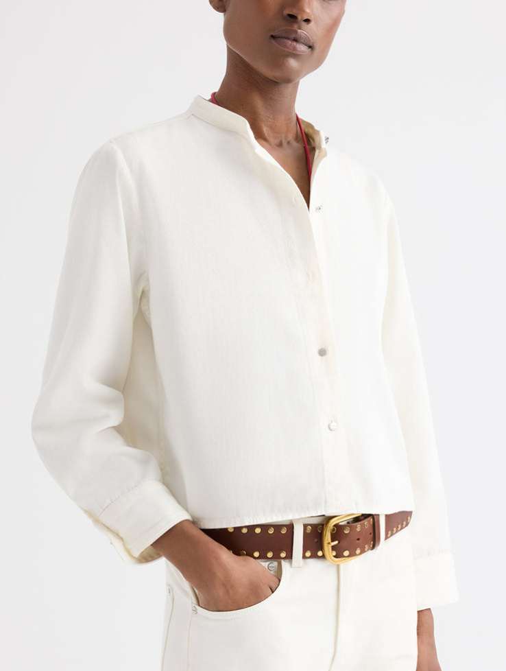 Stand Collar Cut Off Shirt White