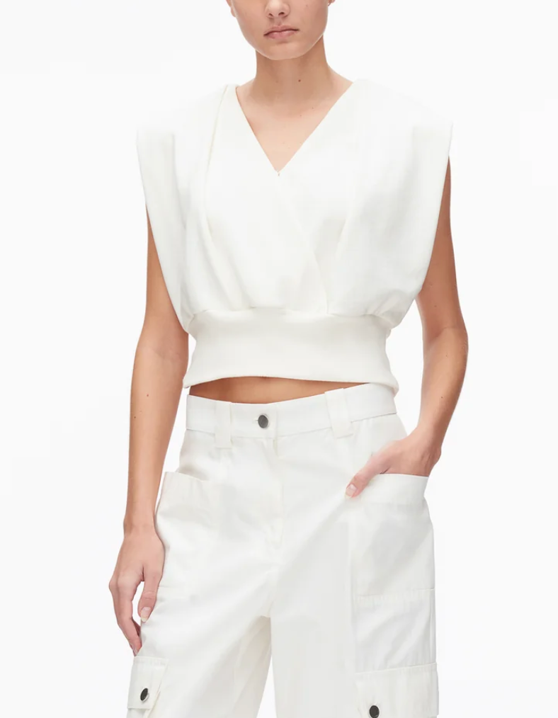 Draped sleeveless french terry top tofu