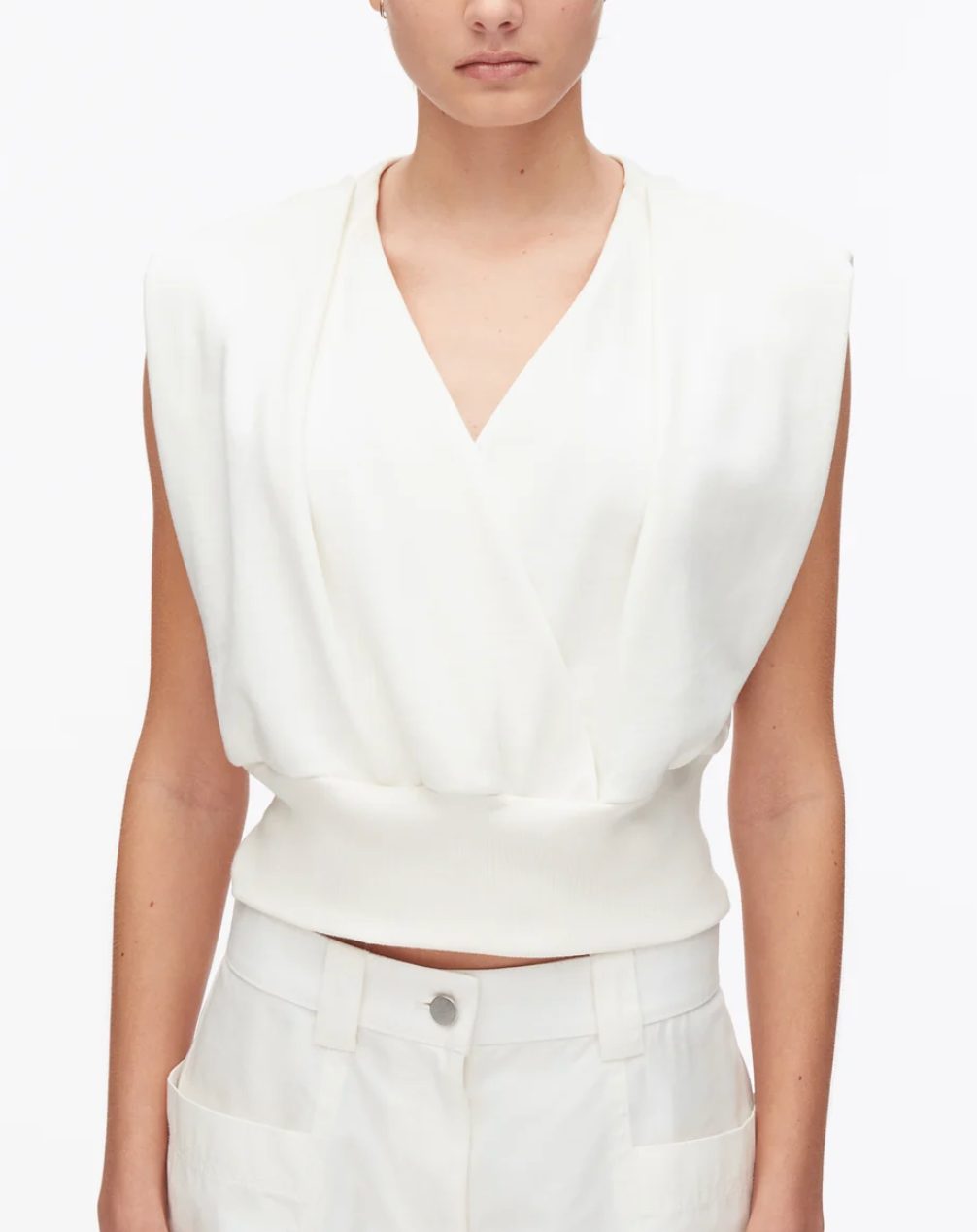Draped sleeveless french terry top tofu