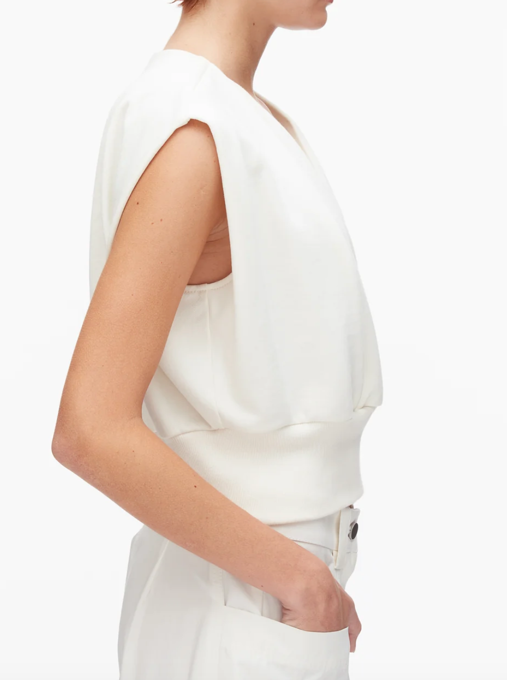 Draped sleeveless french terry top tofu