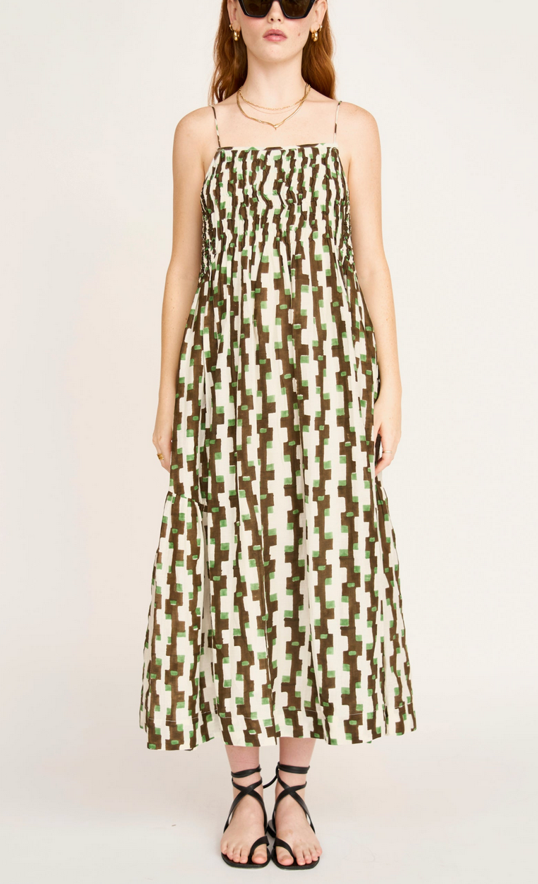 Janeiro dress in chocolate mint hopscotch