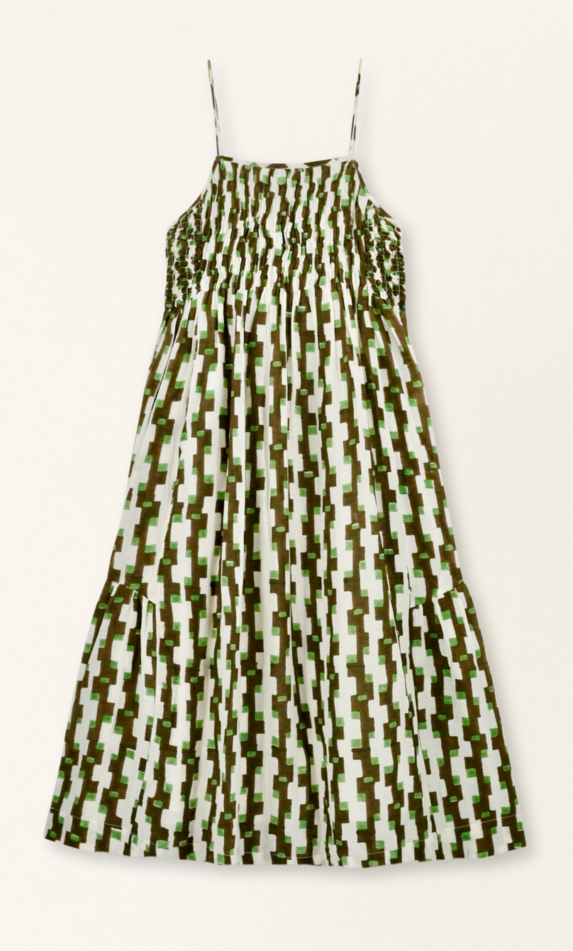 Janeiro dress in chocolate mint hopscotch