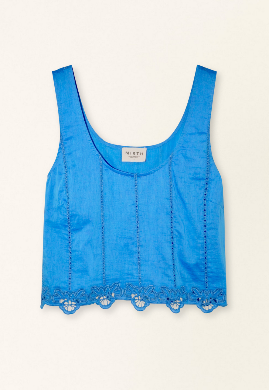 Orinda tank in egyptian blue lotus eyelet