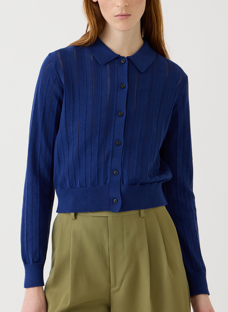 Rosie Pointelle Cotton Polo Baltic Blue
