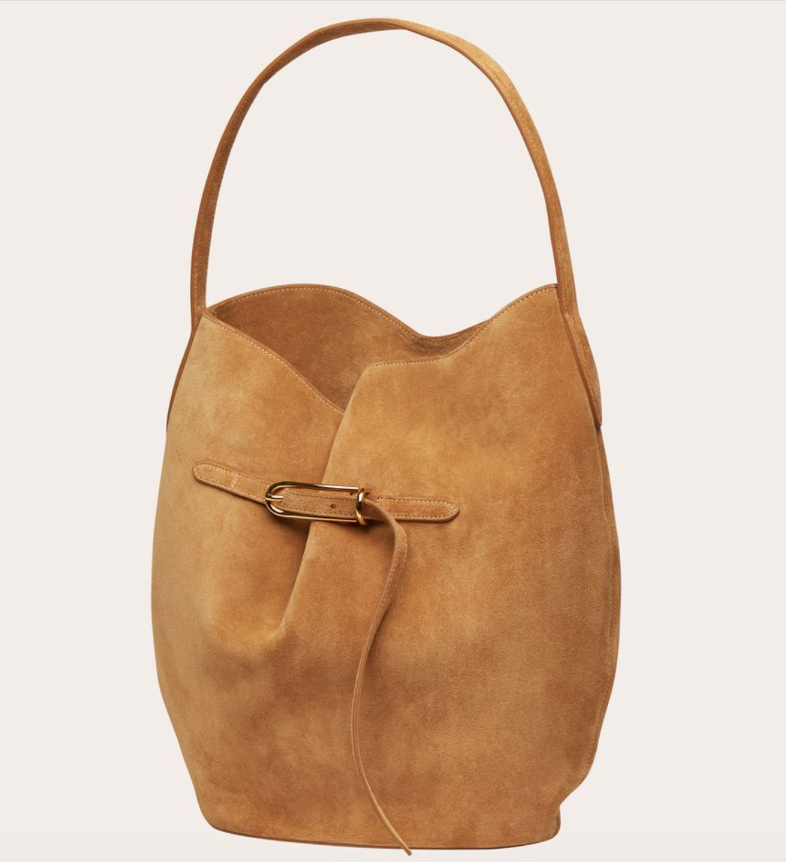 Belted bucket bag large sand suede