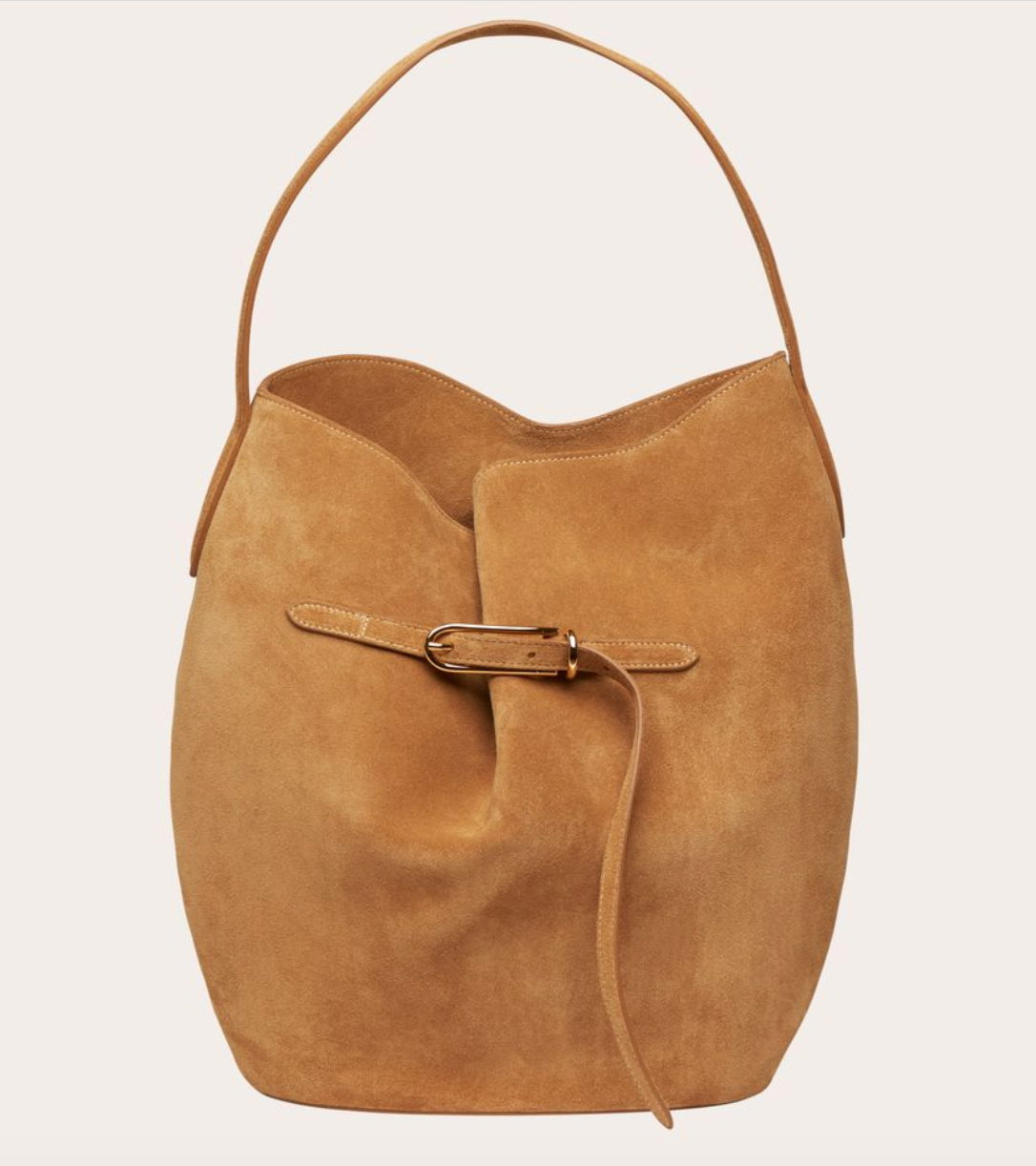 Belted bucket bag large sand suede