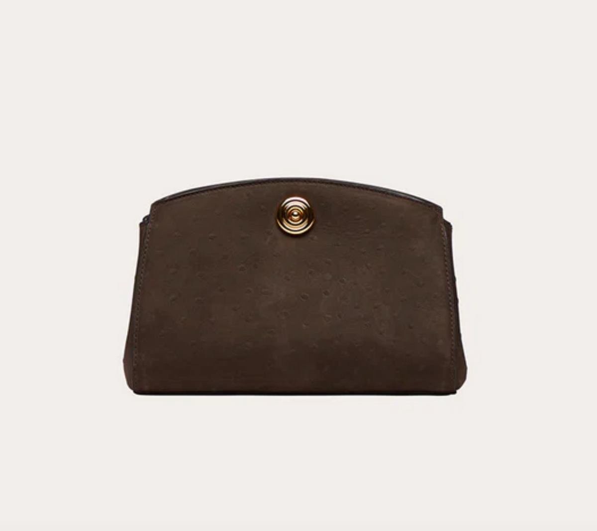 Pushlock clutch dark brown ostrich
