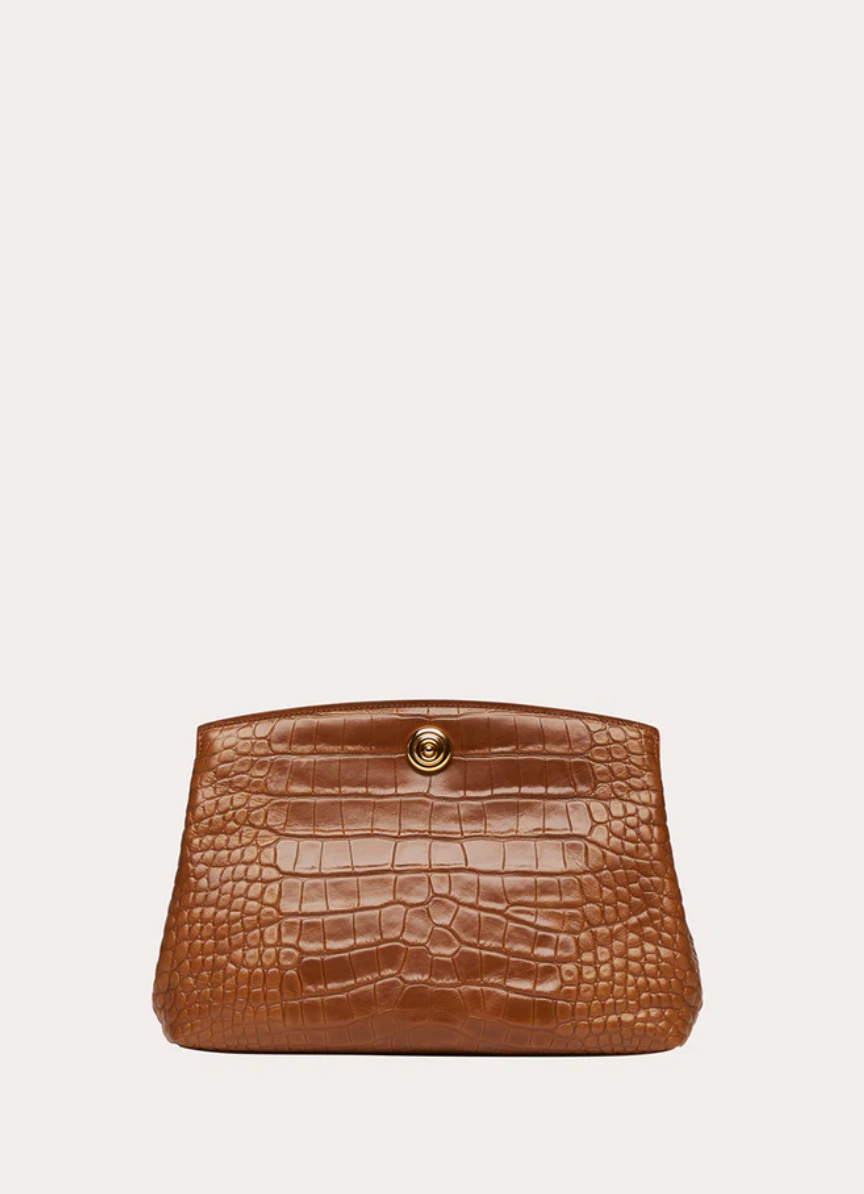 Pushlock pouch nougat croc embossed