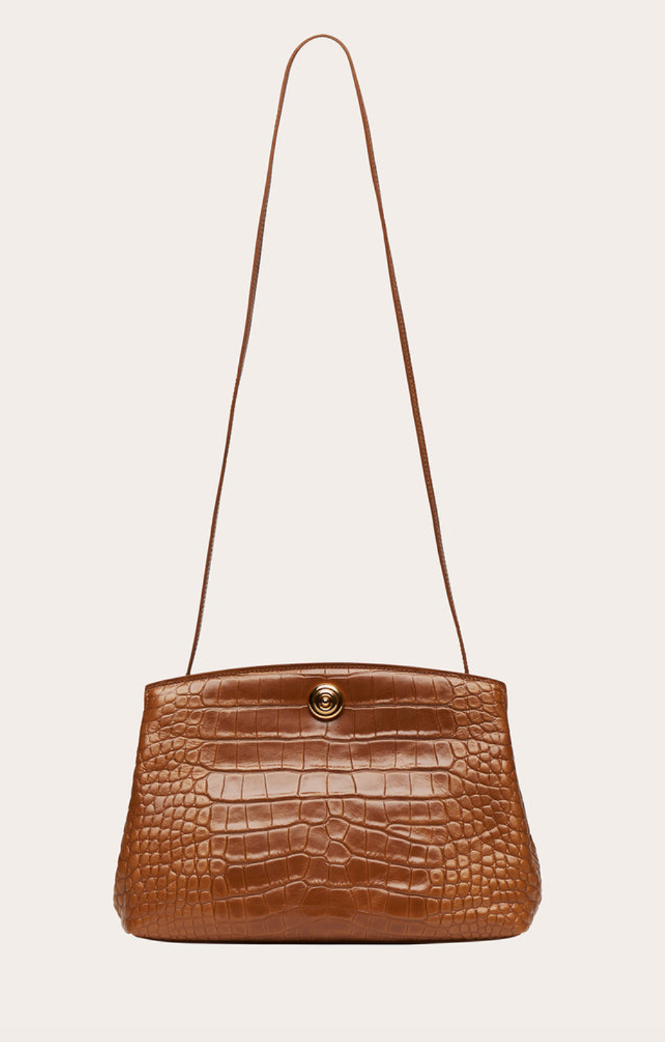 Pushlock pouch nougat croc embossed