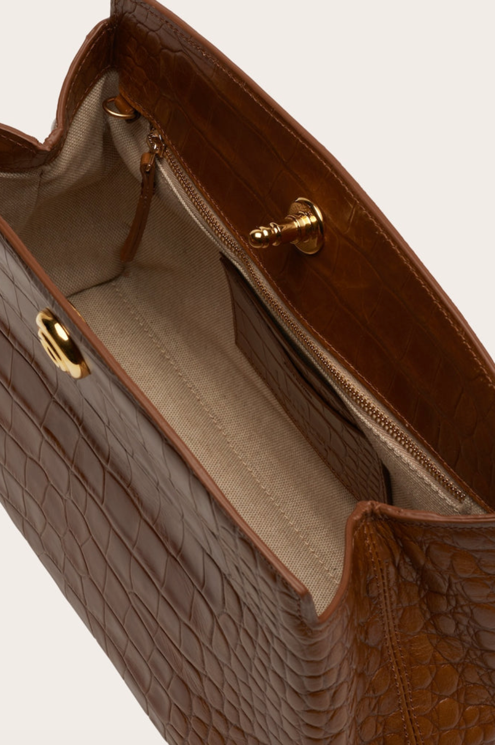 Pushlock pouch nougat croc embossed