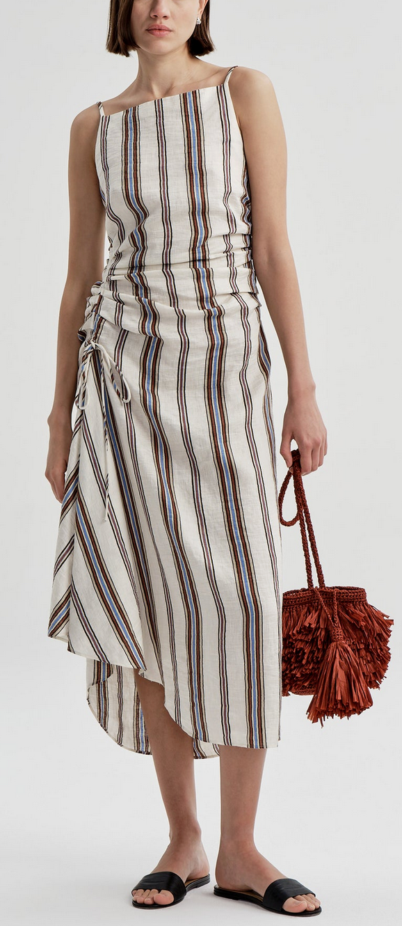 Naomi Striped Linen Midi Dress Panna Multi