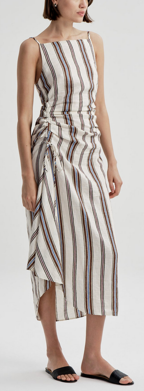 Naomi Striped Linen Midi Dress Panna Multi