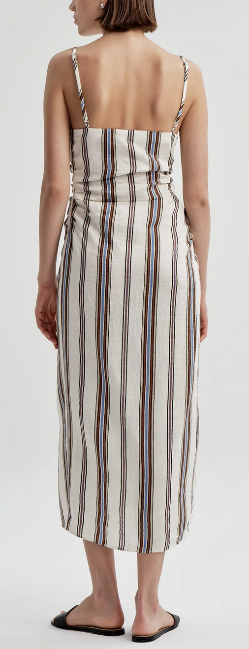 Naomi Striped Linen Midi Dress Panna Multi