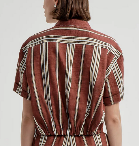 Leonore Short Sleeve Striped Linen Shirt Brunette Multi