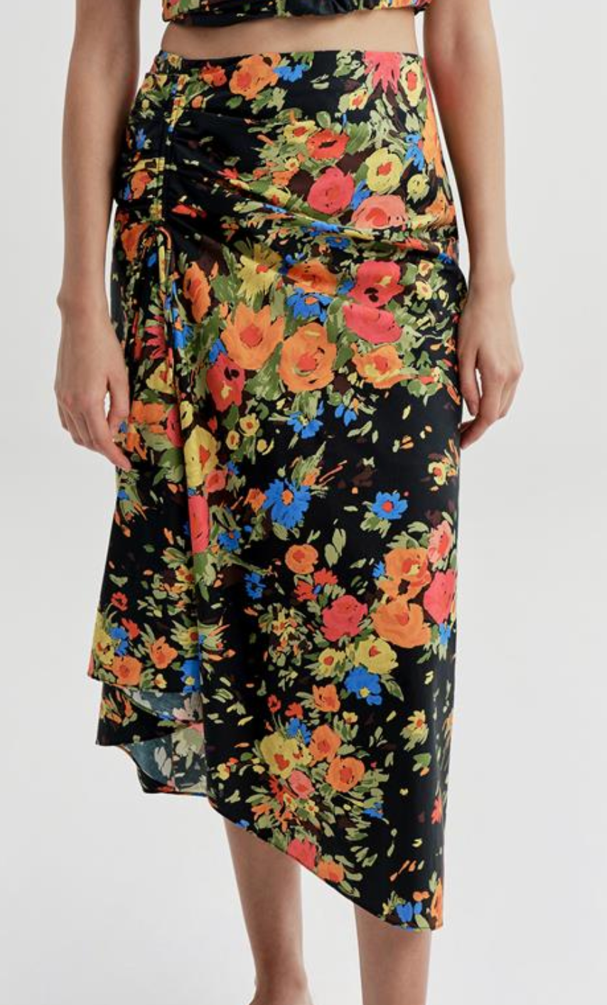 Naomi Cotton Floral Midi Skirt Black Persimmon