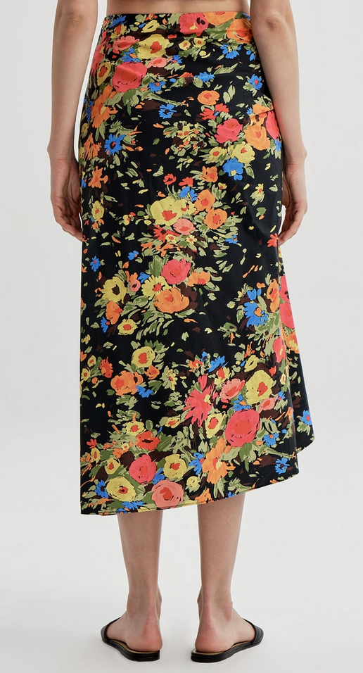 Naomi Cotton Floral Midi Skirt Black Persimmon
