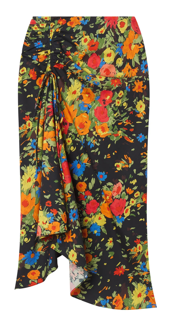 Naomi Cotton Floral Midi Skirt Black Persimmon