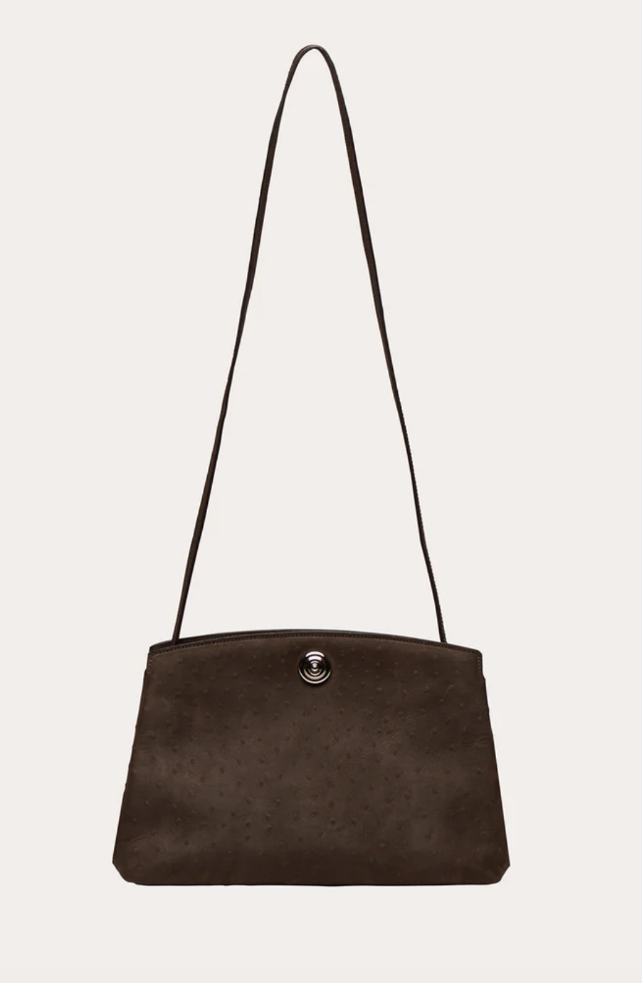 Pushlock pouch dark brown ostrich embossed