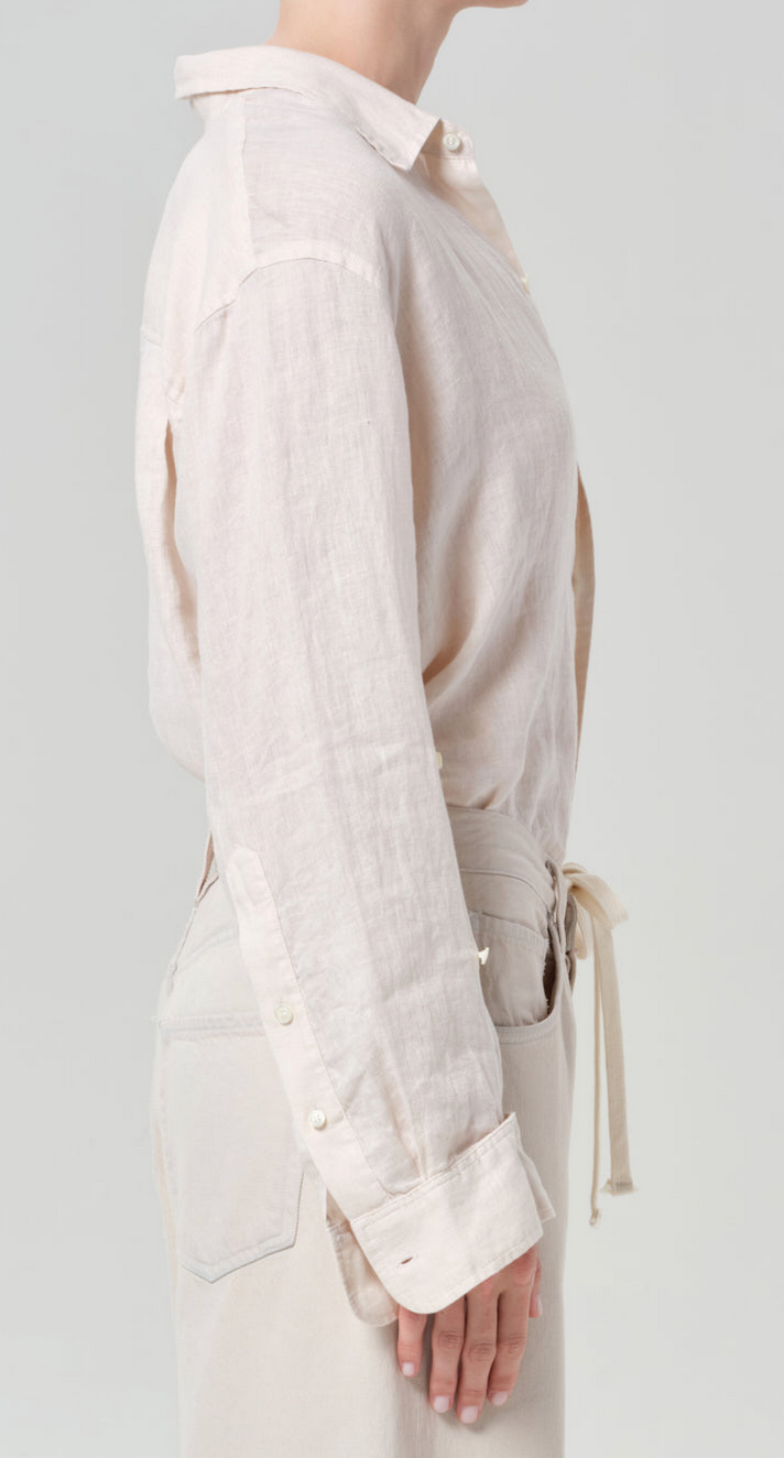 Kayla Shrunken Linen Shirt Pale Stone