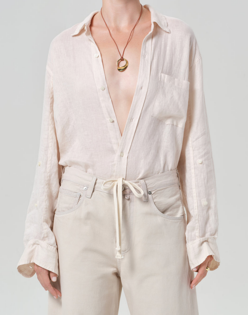 Kayla Shrunken Linen Shirt Pale Stone